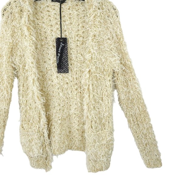 Janet Paris Open Front Cardigan Womens Size S/M Cream Gold Metallic Pockets NEW - Picture 11 of 16